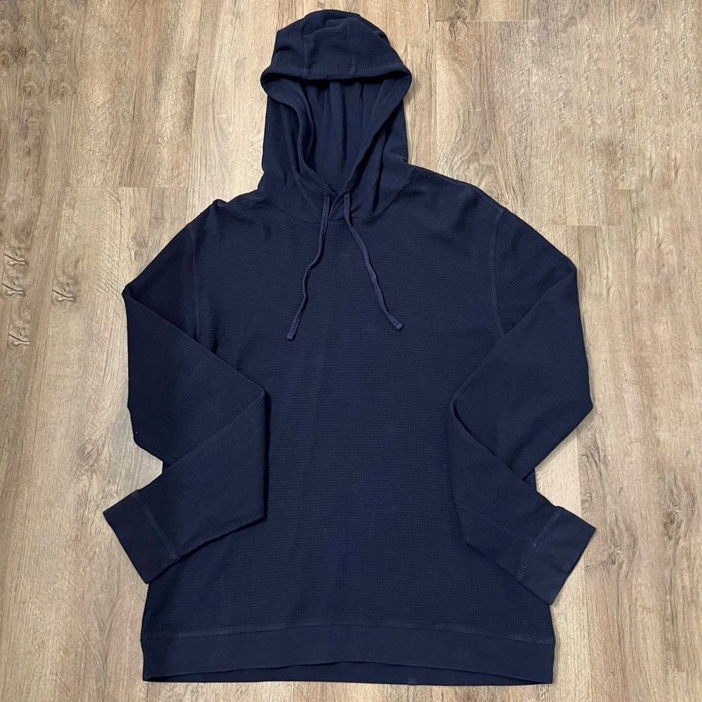 Vince Mens‎ Navy Blue Waffle Knit Pullover Hoodie Casual Comfy Layering Medium